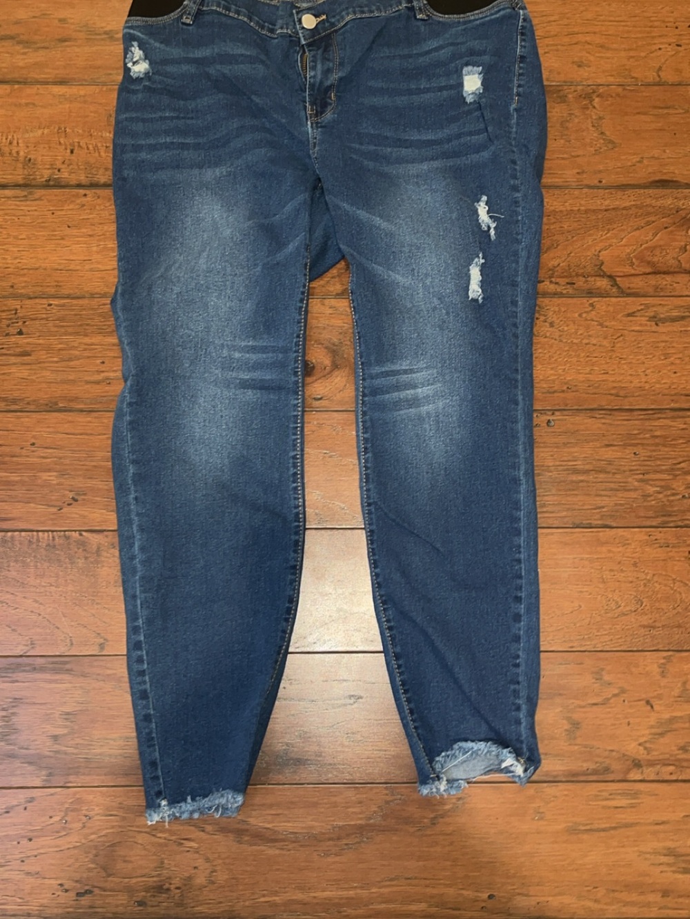 Women’s Maternity Distressed Mid-Blue Skinny Jeans